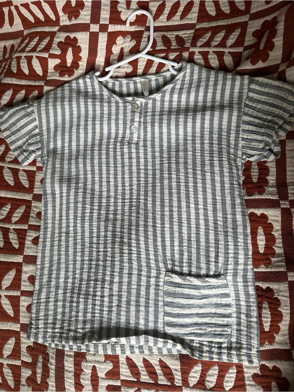 Rylee + Cru Gray and White Striped Button top